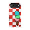 Ice Cream Cone iPhone Case — Red Picnic Tablecloth Pattern with Triple Scoop & Cherry