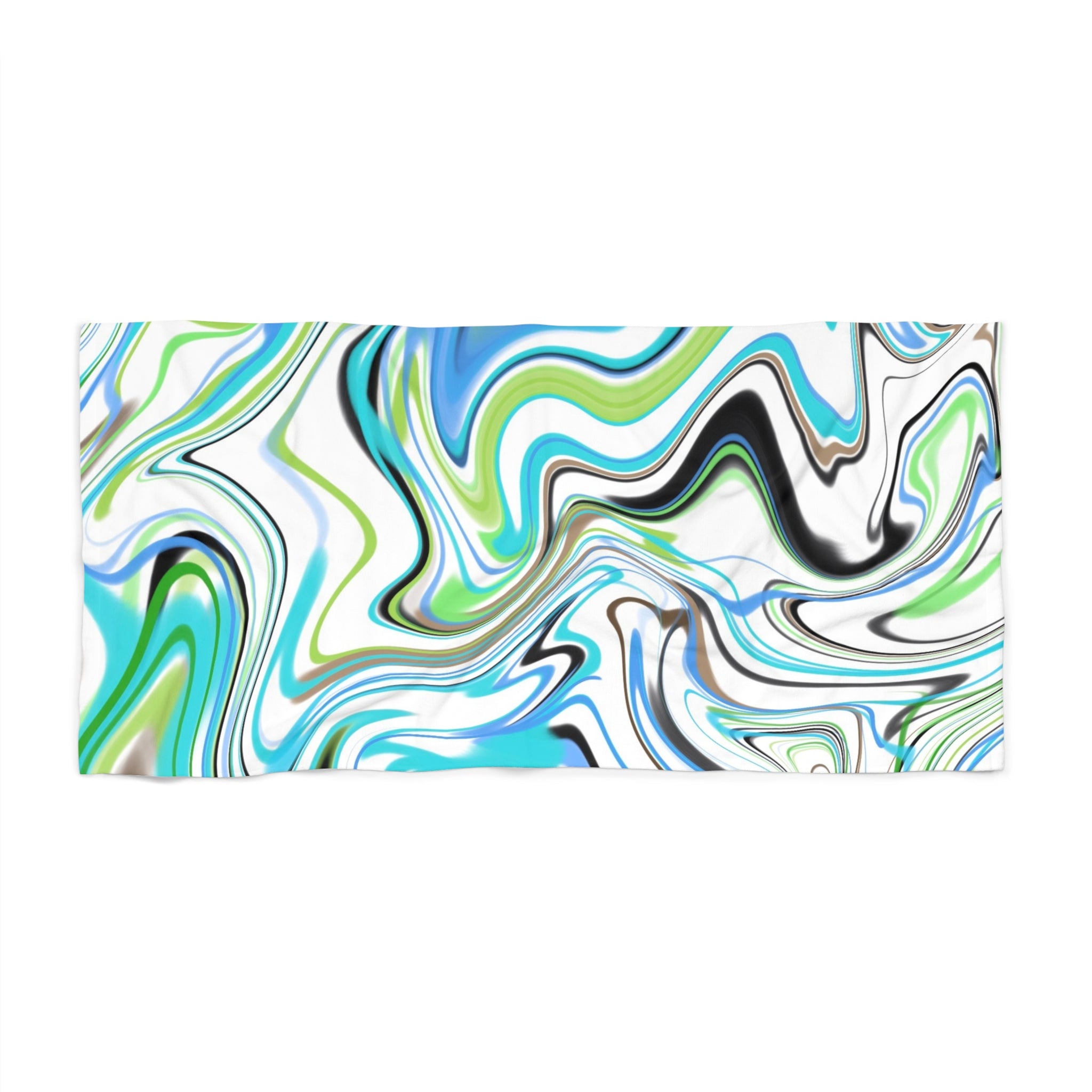 Marbled Aqua Swirl Beach Towel — Vibrant Blue & Green Abstract Print
