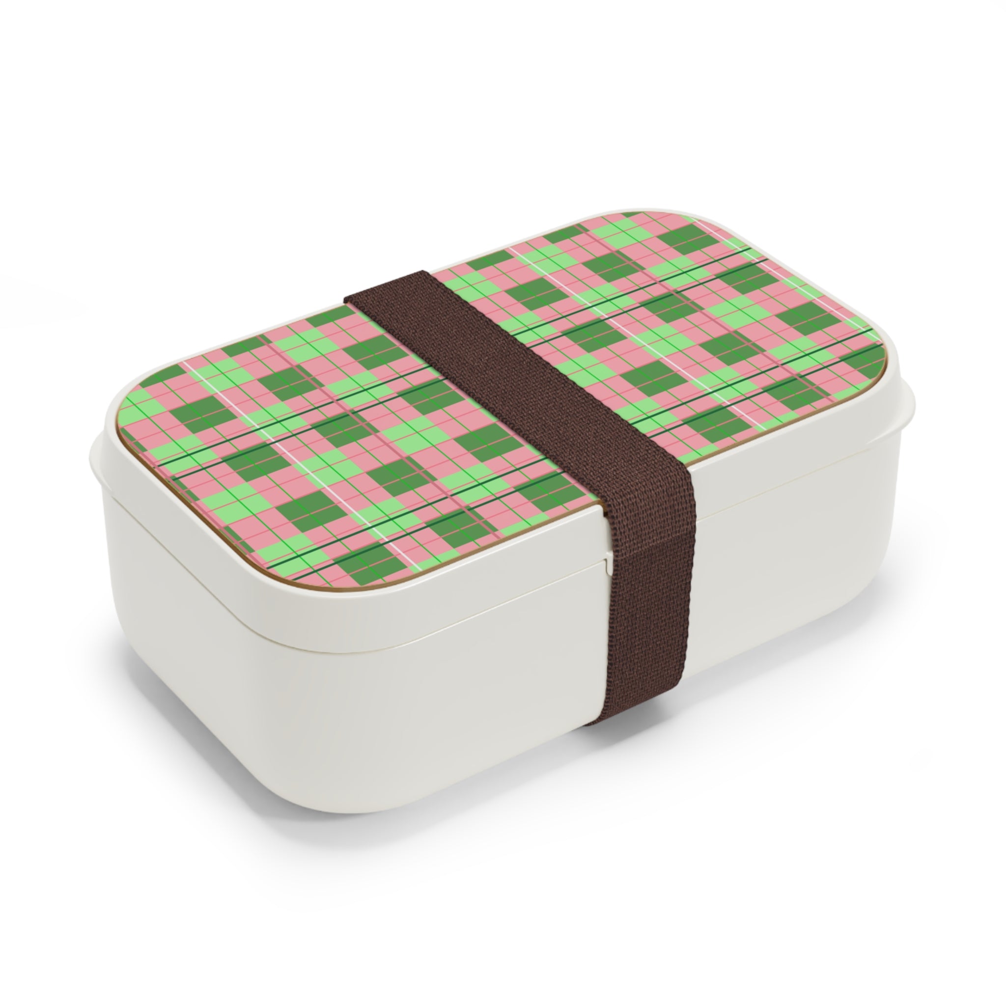 Plaid Pink & Green Bento Lunch Box — Retro Picnic Patterned Lunchbox