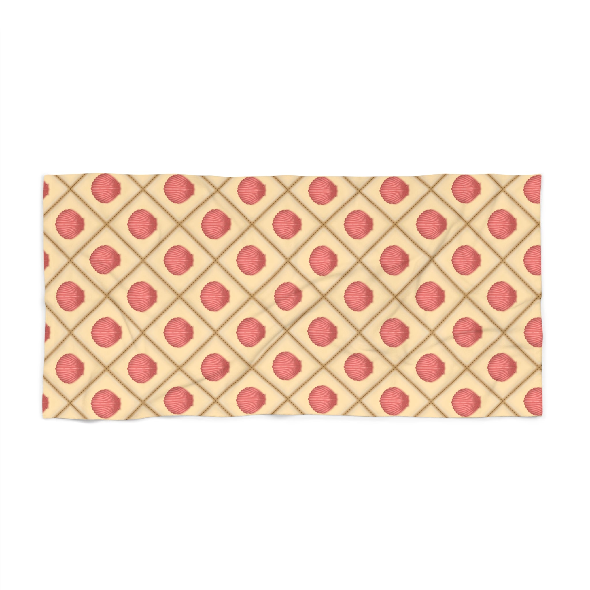 Pink Seashell Pattern Beach Towel — Vintage Geometric Summer Towel