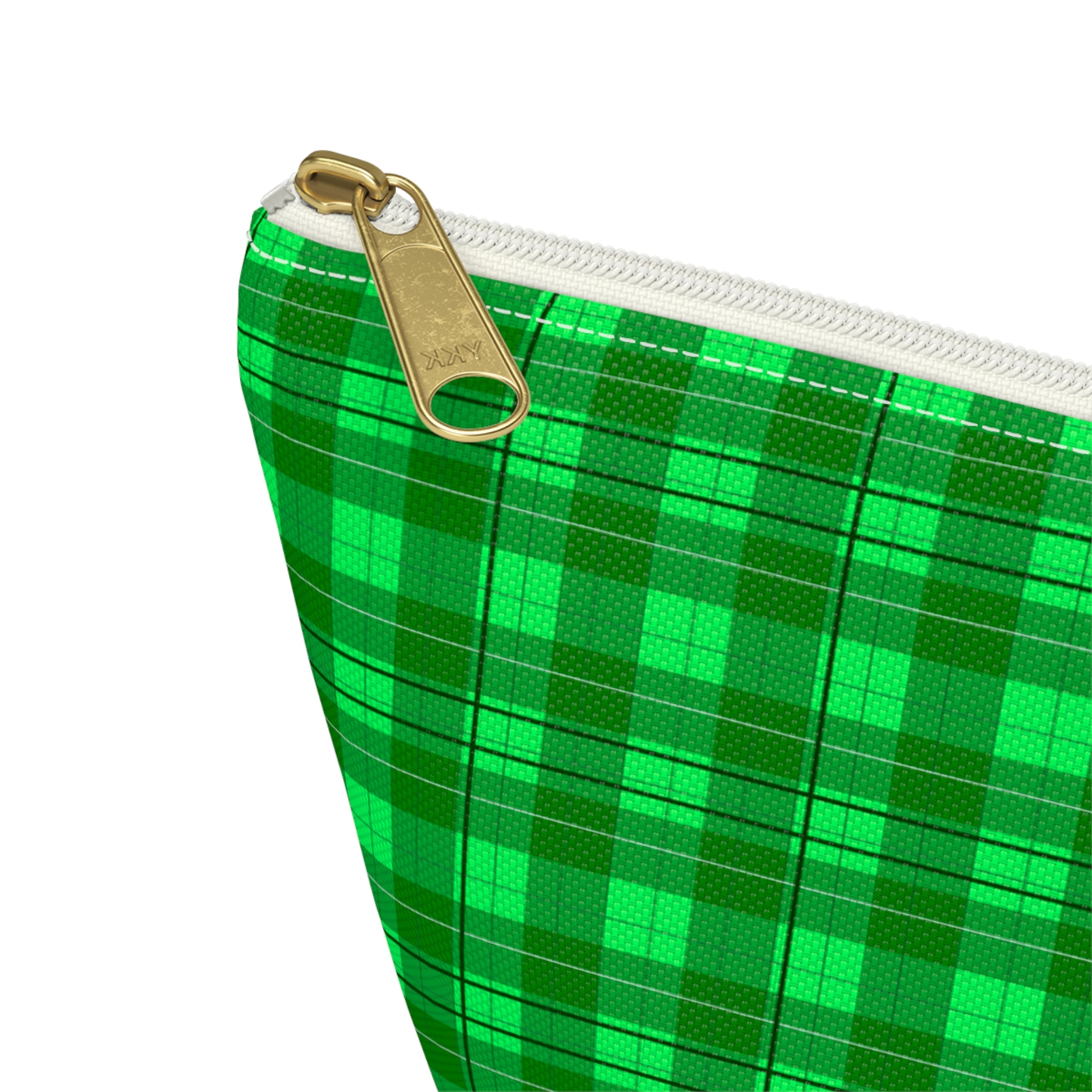 Green Plaid Accessory Pouch — T‑Bottom Travel Cosmetic Bag