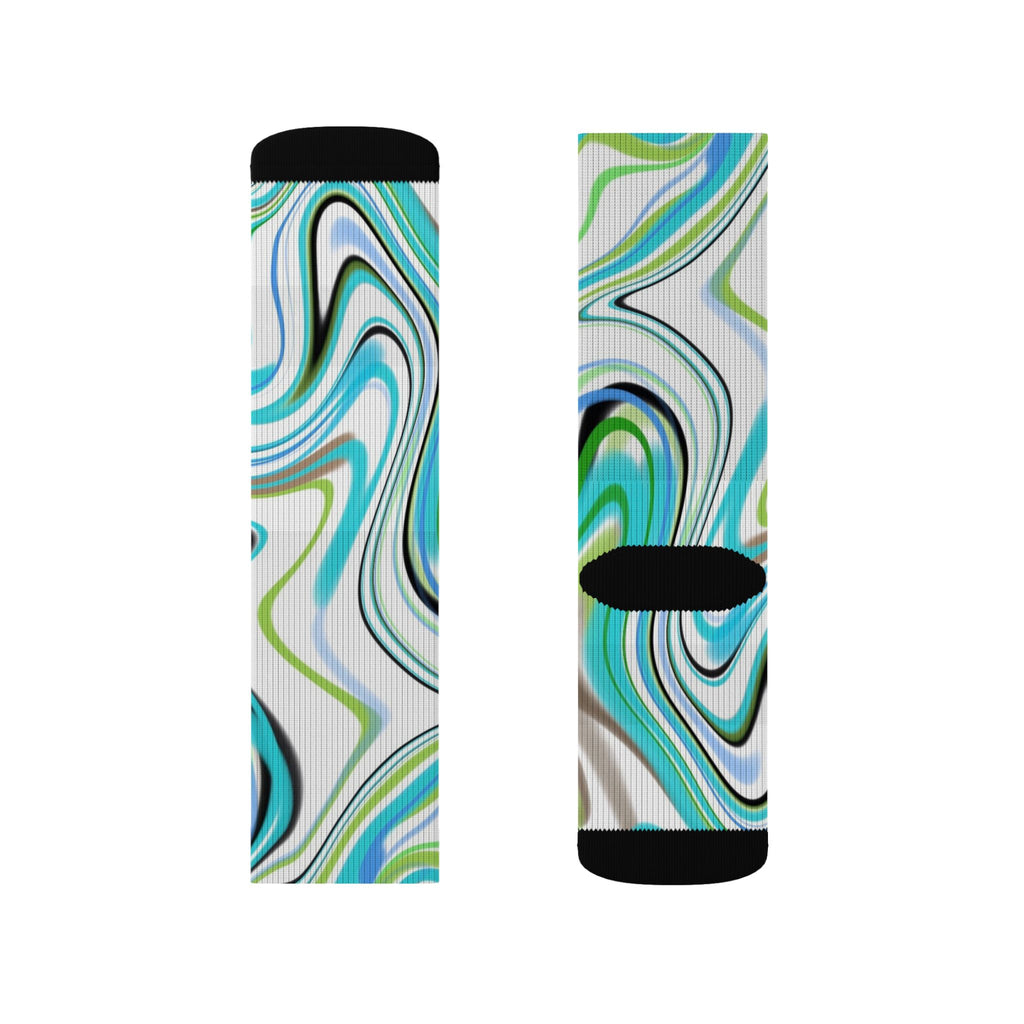 Aqua Marble Sublimation Socks — Swirl Pattern Crew Socks