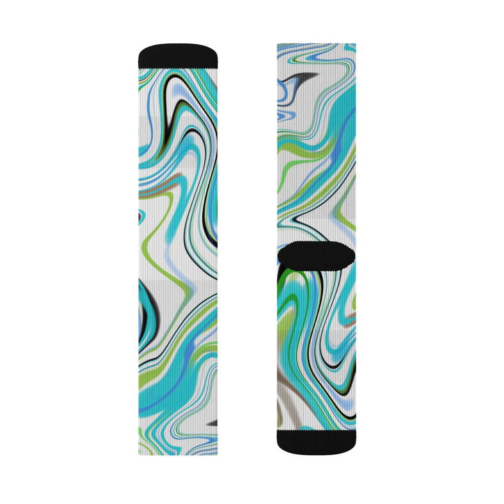 Aqua Marble Sublimation Socks — Swirl Pattern Crew Socks