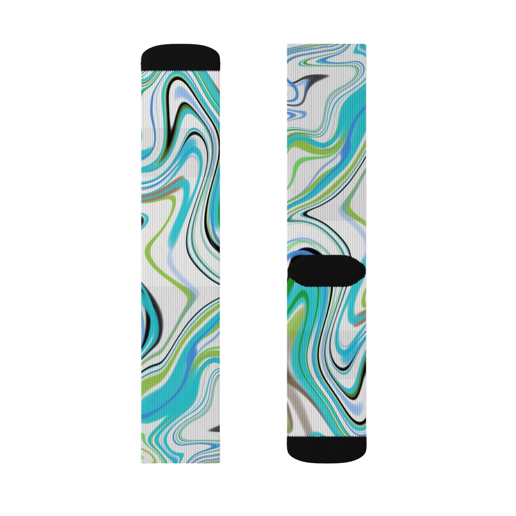 Aqua Marble Sublimation Socks — Swirl Pattern Crew Socks