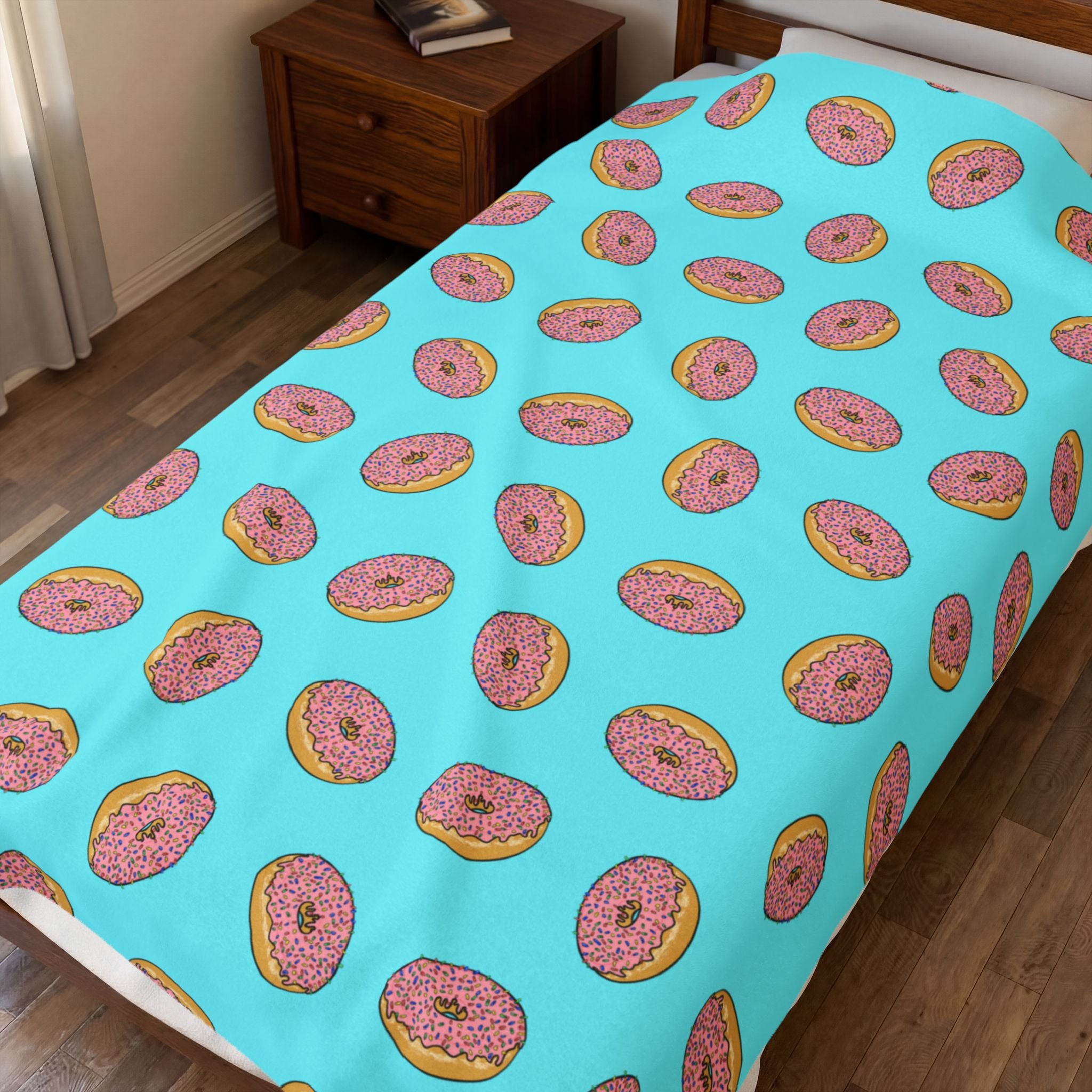 Pink Donut Pattern Velveteen Plush Blanket | Blue Sprinkle Bakery Throw