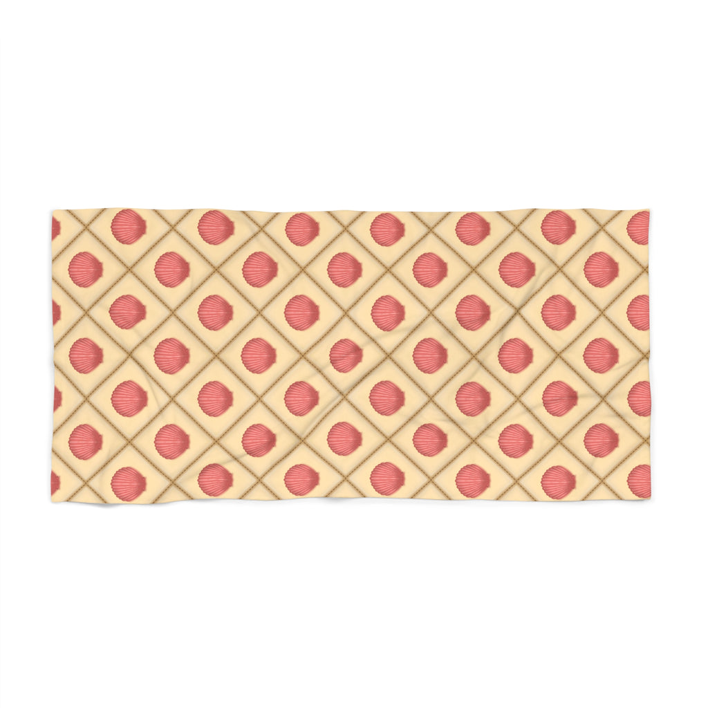 Pink Seashell Pattern Beach Towel — Vintage Geometric Summer Towel