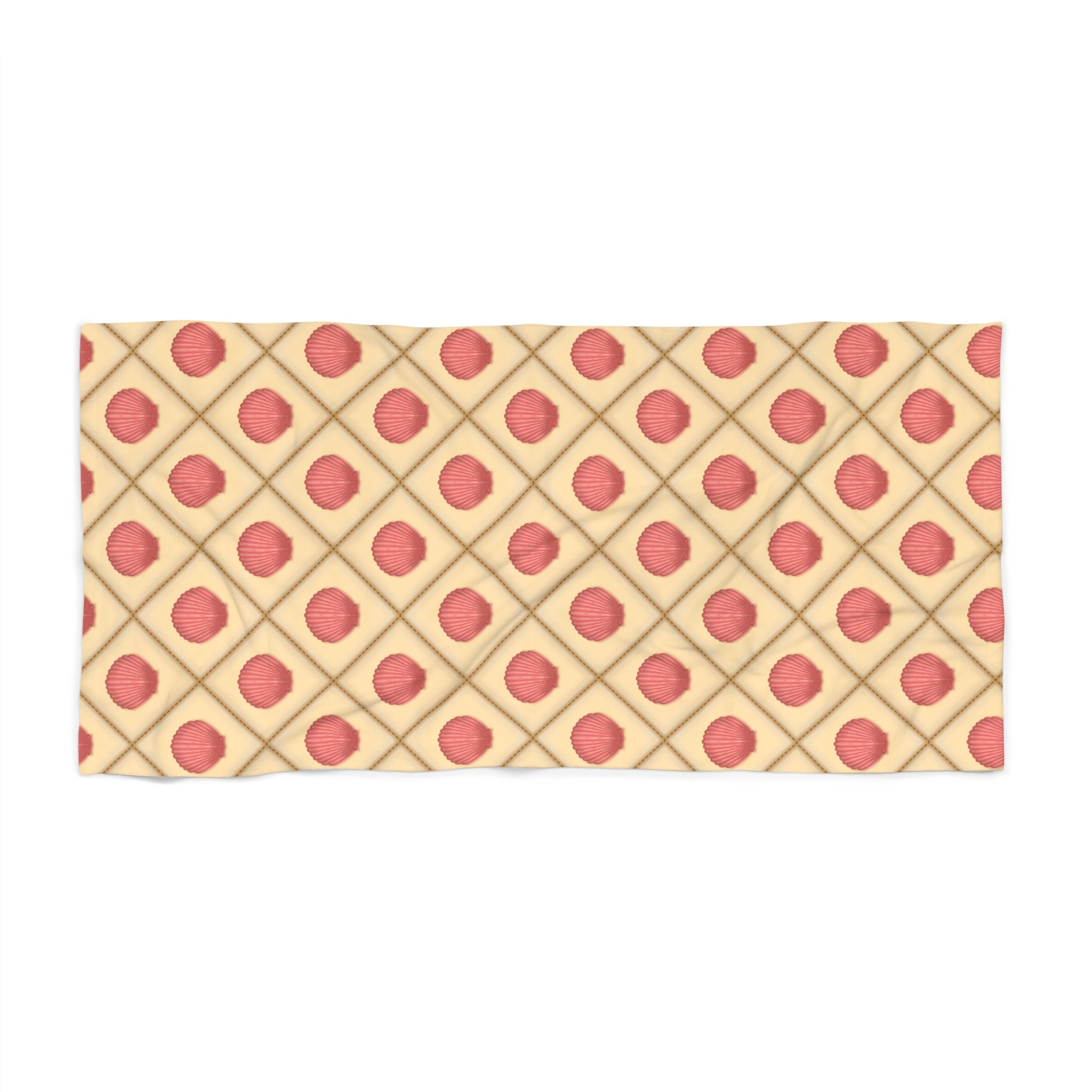 Pink Seashell Pattern Beach Towel — Vintage Geometric Summer Towel
